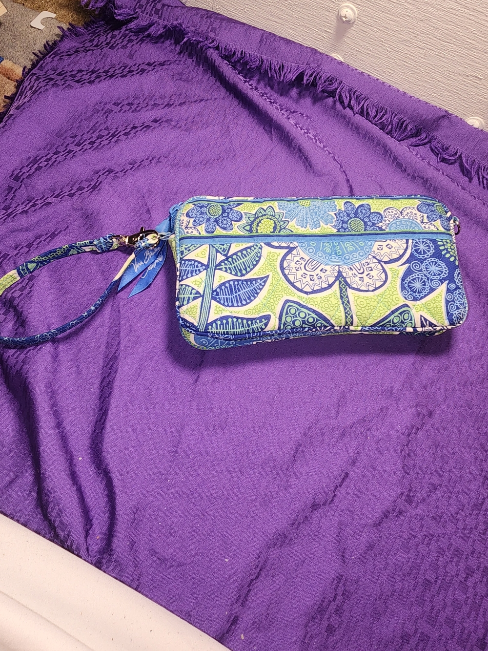 Vera Bradley Blue & Lime Floral Wristlet Wallet